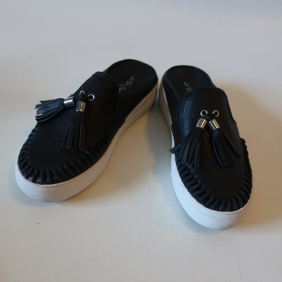 J/SLIDES Shoes - WOMENS J/SLIDES NYC BLACK TASSELED PLATFORM LEATHER SLIP-ON MULE SNEAKER 7 *